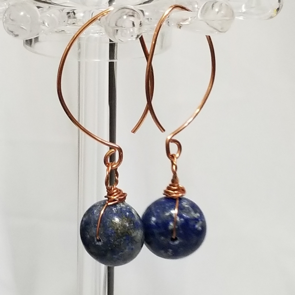 New Custom Lapis Lazuli Wire wrapped Copper Dangle Earrings